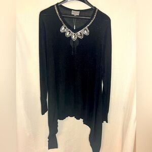 Glam party top asymmetrical Black Women's tunic rhinestone neck 2X NWT old money